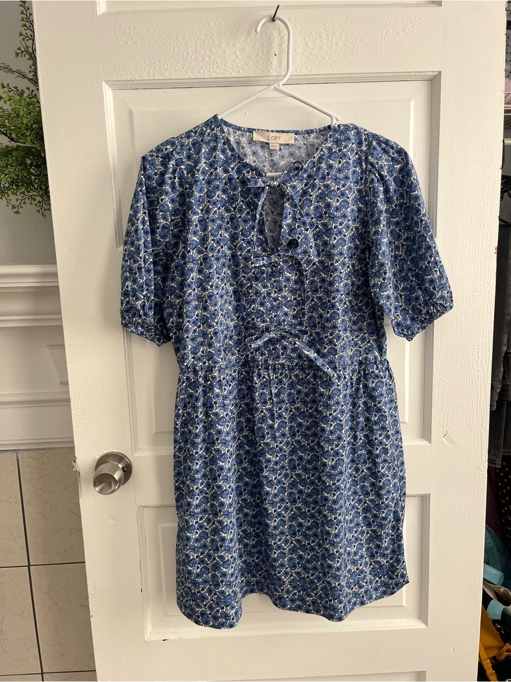 LOFT Blue Floral Tie-Front Mini Dress